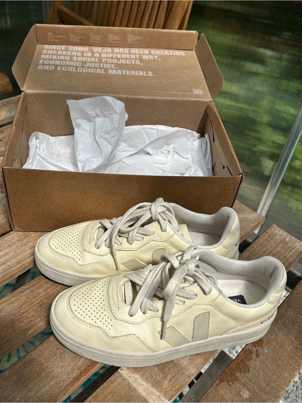 Veja V-90 Leather Sneakers in Cashew